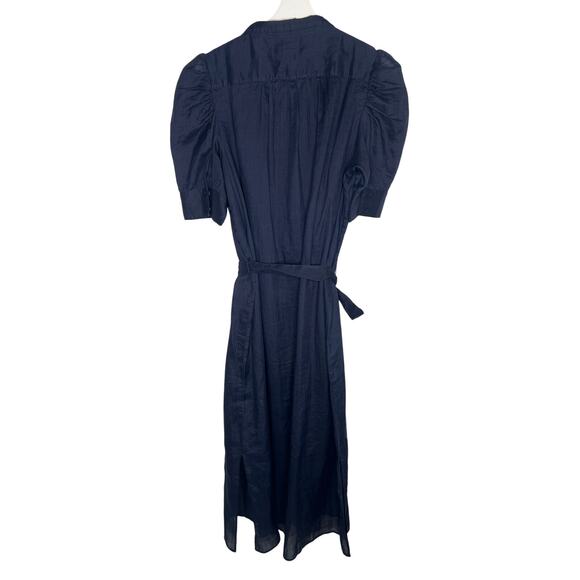Frame Gillian Puff Sleeve Tie Waist Shirt Midi Dress Navy Women's Size XL NWT - Picture 7 of 13